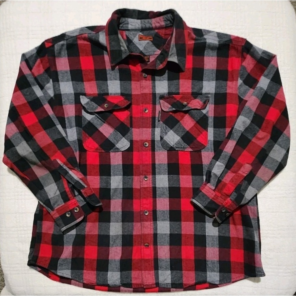 Five Brother Flannel Shirt‎ Mens 2XL Red Black Plaid Button Up Shacket XXL HEAVY
